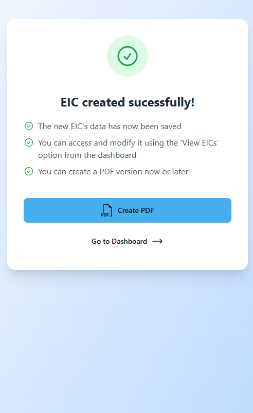 EIC - Success Screen