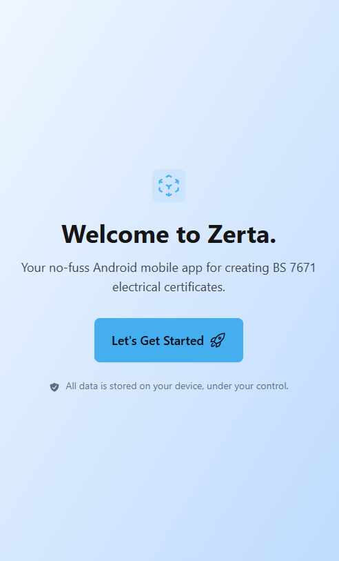 Zerta Welcome Screen