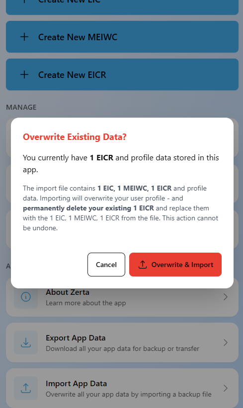 Export and Import App Data