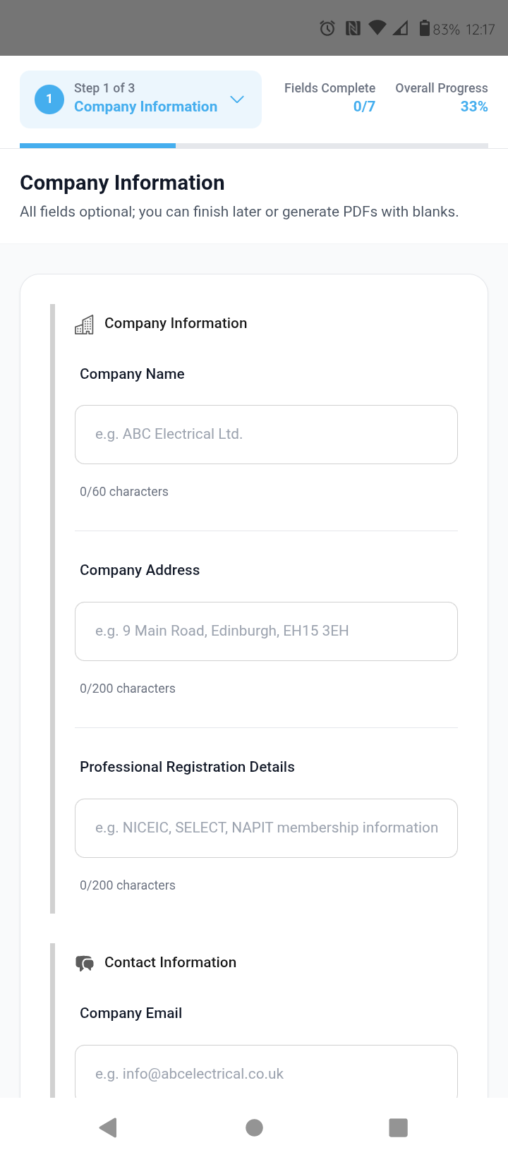 User Profile Creation
