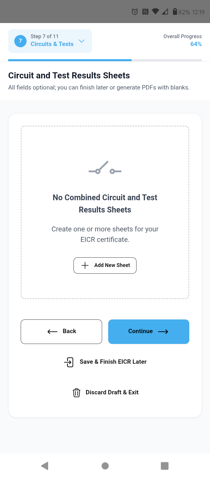 EICR - Circuit Details and Test Results
