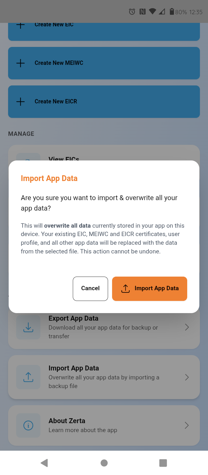 Export and Import App Data